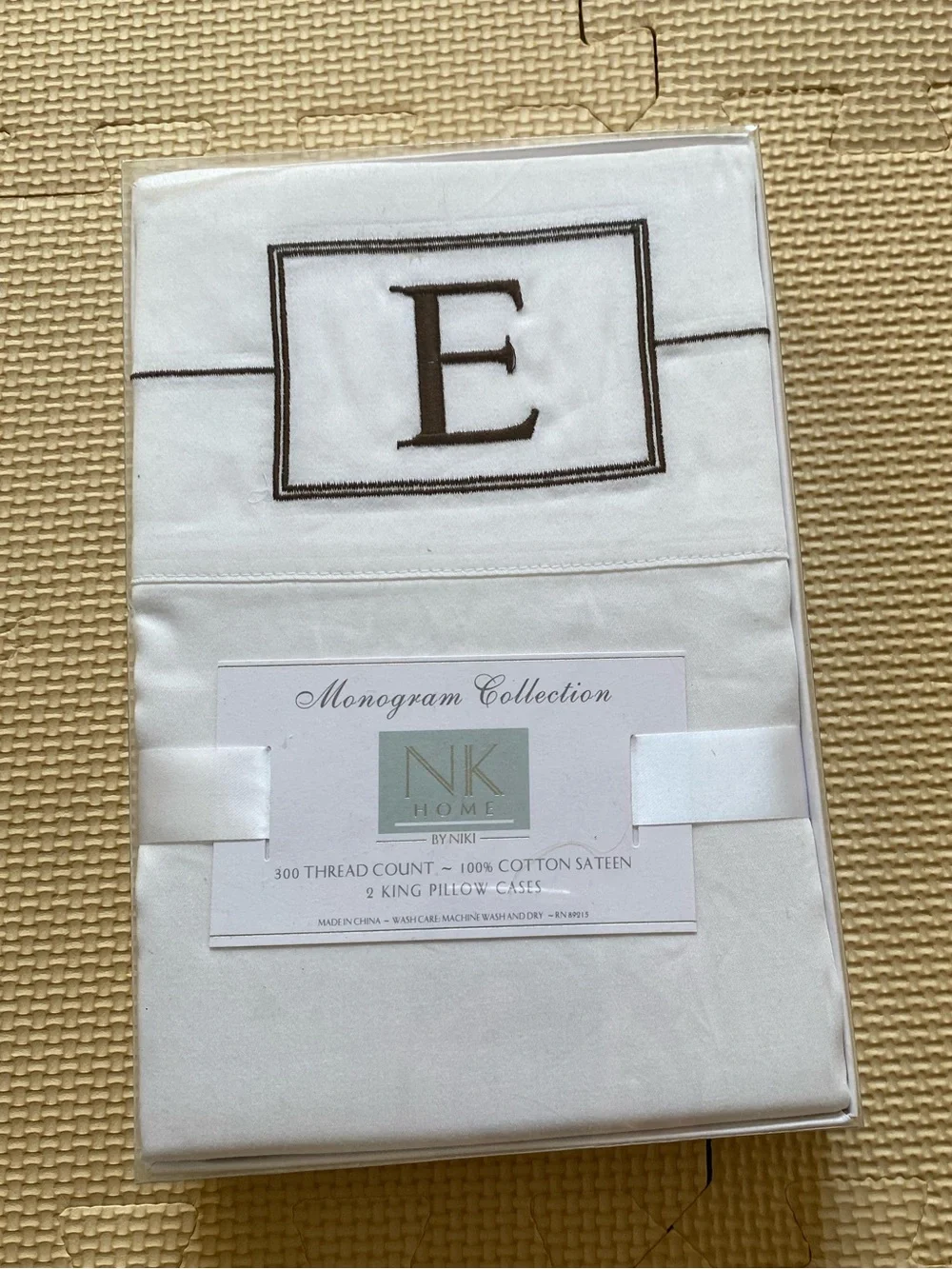 NK Home Monogram E King Pillow Cases - White with Black Embroidery